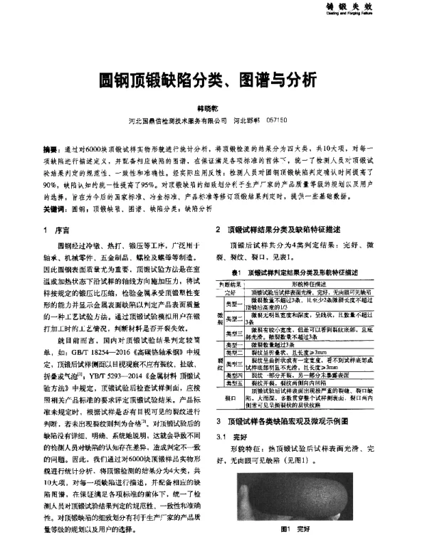 圆钢顶锻缺陷分类、图谱与分析