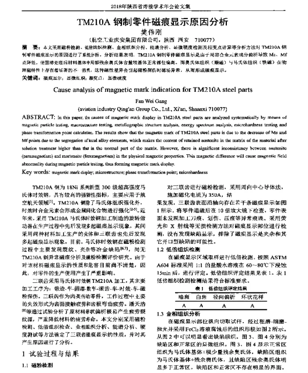 TM210A钢制零件磁痕显示原因分析