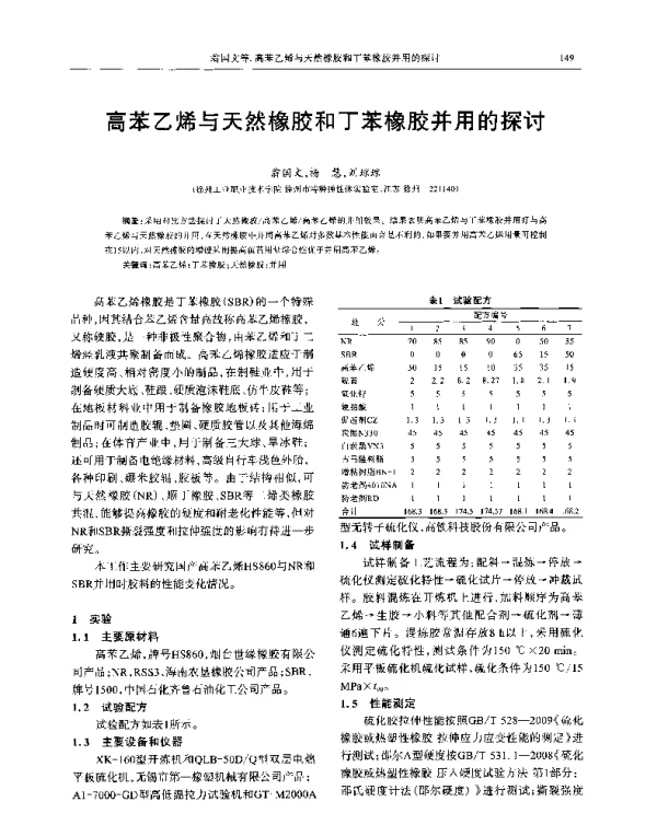 高苯乙烯与天然橡胶和丁苯橡胶并用的探讨