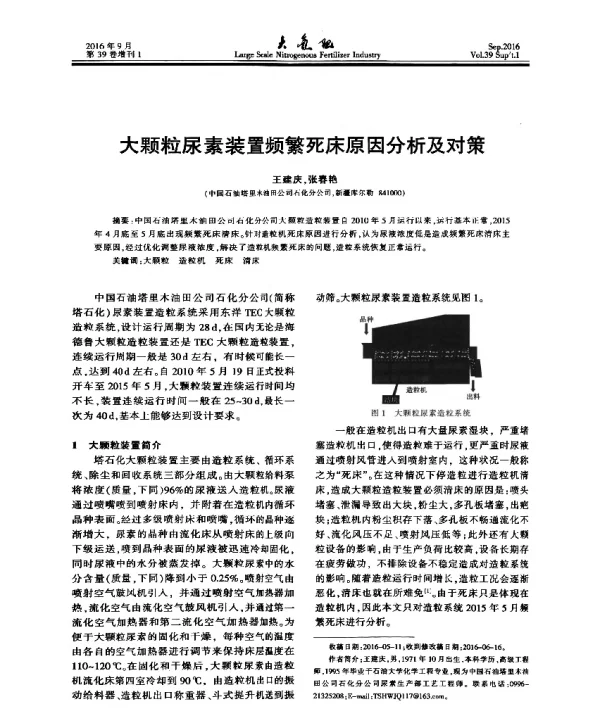 大颗粒尿素装置频繁死床原因分析及对策