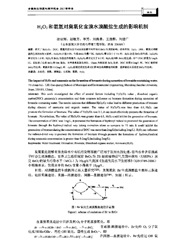 H2O2和氨氮对臭氧化含溴水溴酸盐生成的影响机制