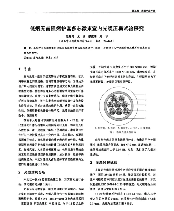 低烟无卤阻燃护套多芯微束室内光缆压扁试验探究