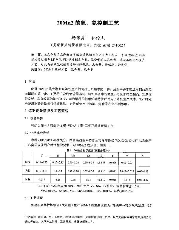 20Mn2的氧、氮控制工艺