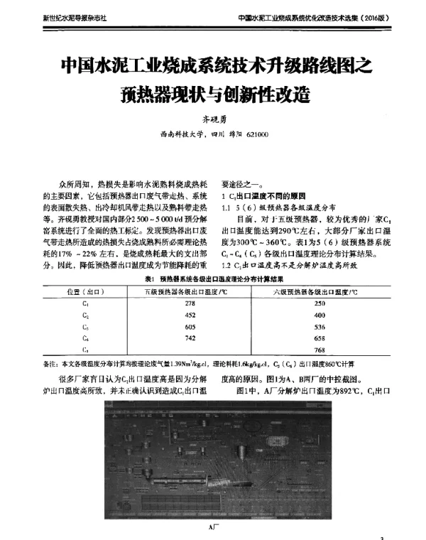 中国水泥工业烧成系统技术升级路线图之预热器现状与刨新性改造