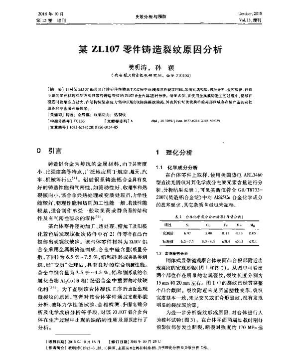 某ZL107零件铸造裂纹原因分析