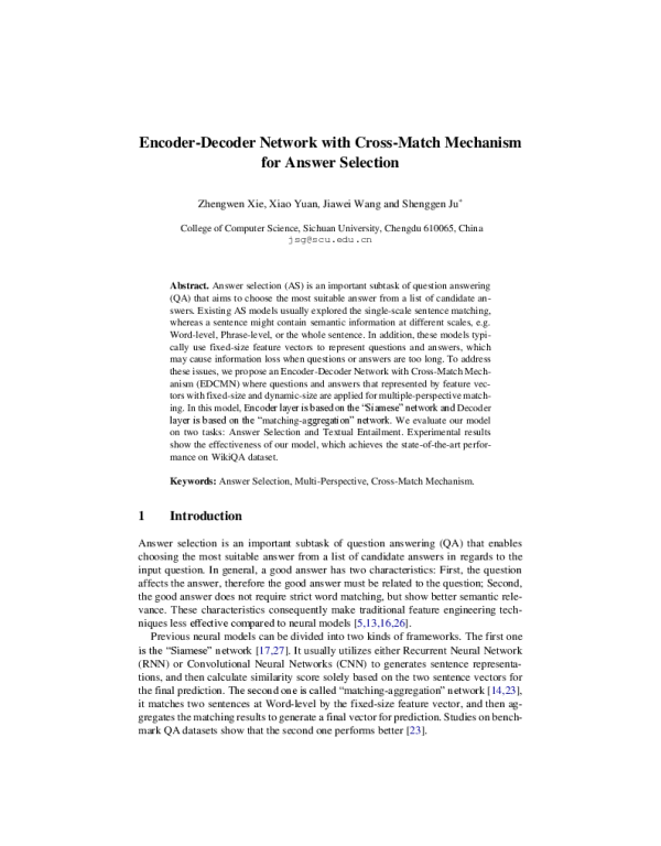 Encoder-DecoderNetworkwithCross-MatchMechanismforAnswerSelection