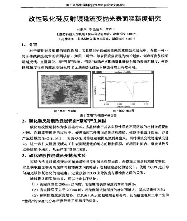 改性碳化硅反射镜磁流变抛光表面粗糙度研究