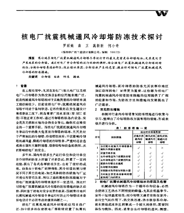 核电厂抗震机械通风冷却塔防冻技术探讨