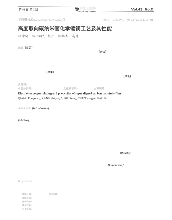 高度取向碳纳米管化学镀铜工艺及其性能