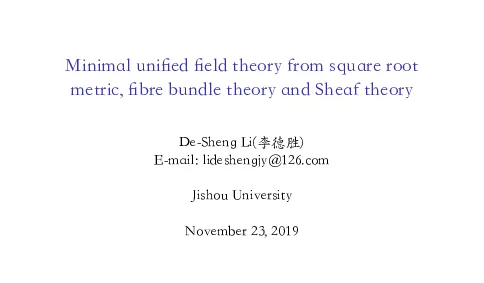 MinimalunifiedfieldtheoryfromsquarerootmetricfibrebundletheoryandSheaftheory
