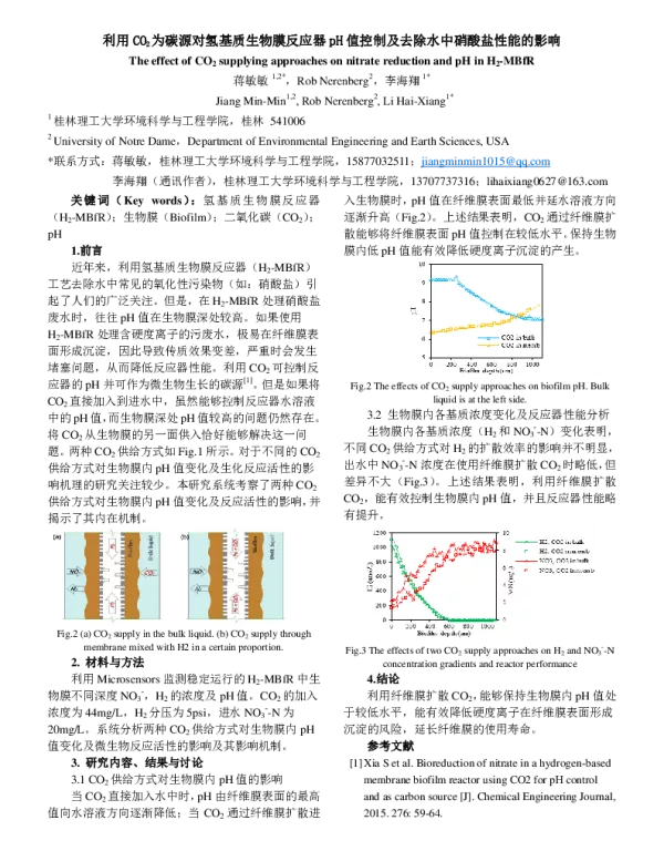 利用CO2为碳源对氢基质生物膜反应器pH值控制及去除水中硝酸盐性能的影响