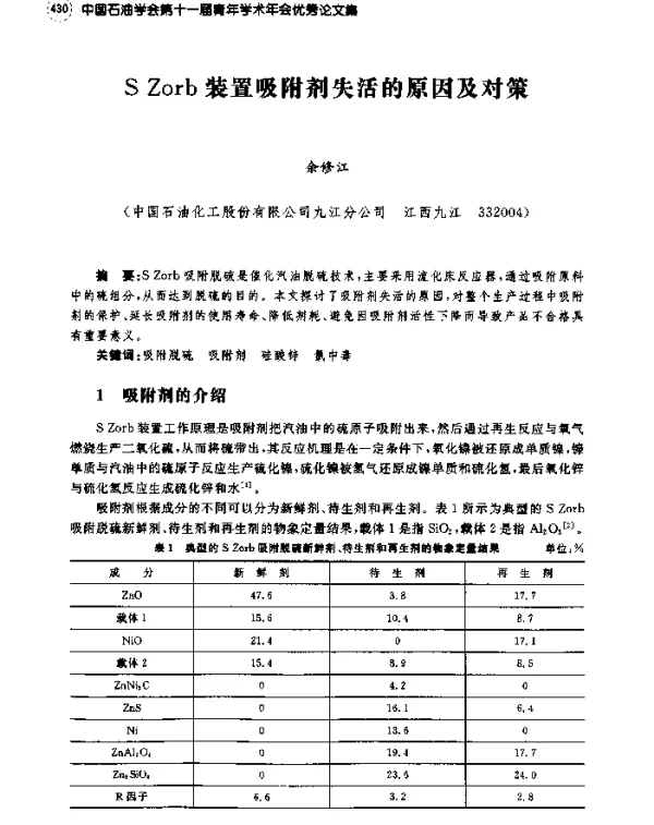 SZorb装置吸附剂失活的原因及对策