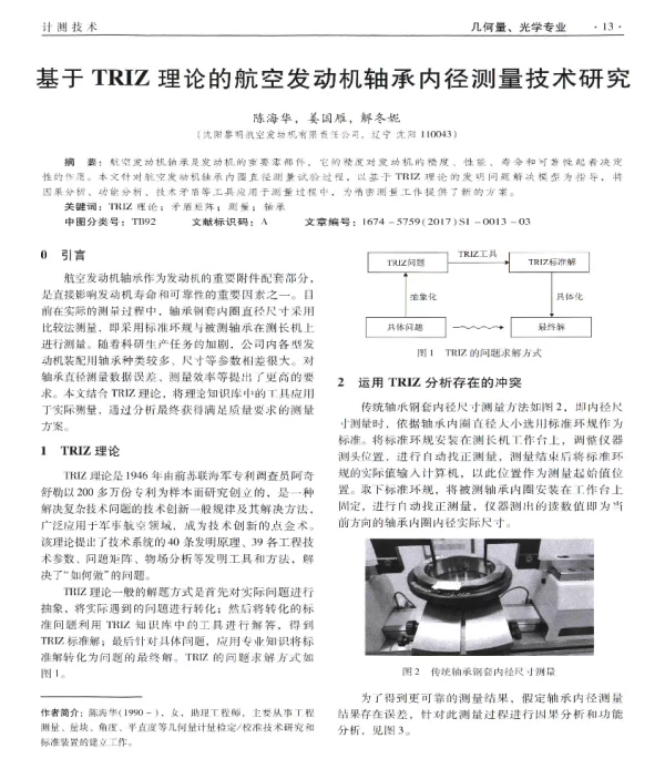 基于TRIZ理论的航空发动机轴承内径测量技术研究