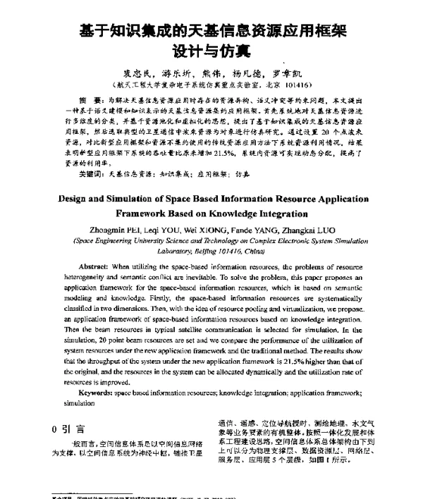 基于知识集成的天基信息资源应用框架设计与仿真