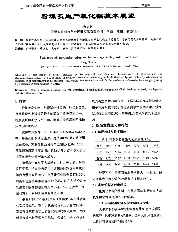 粉煤灰生产氧化铝技术展望