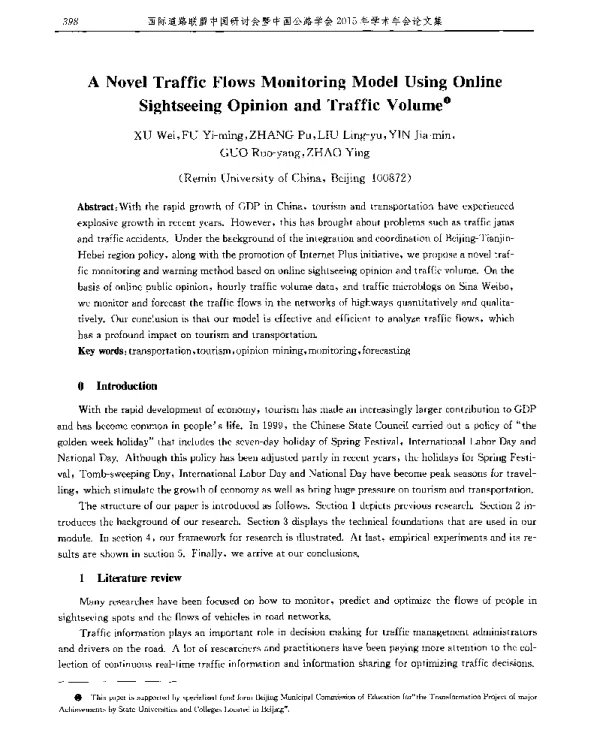 ANovelTrafficFlowsMonitoringModelUsingOnlineSightseeingOpinionandTrafficVolume