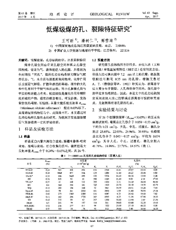 低煤级煤的孔、裂隙特征研究