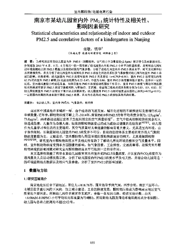 南京市某幼儿园室内外PM2.5统计特性及相关性、影响因素研究