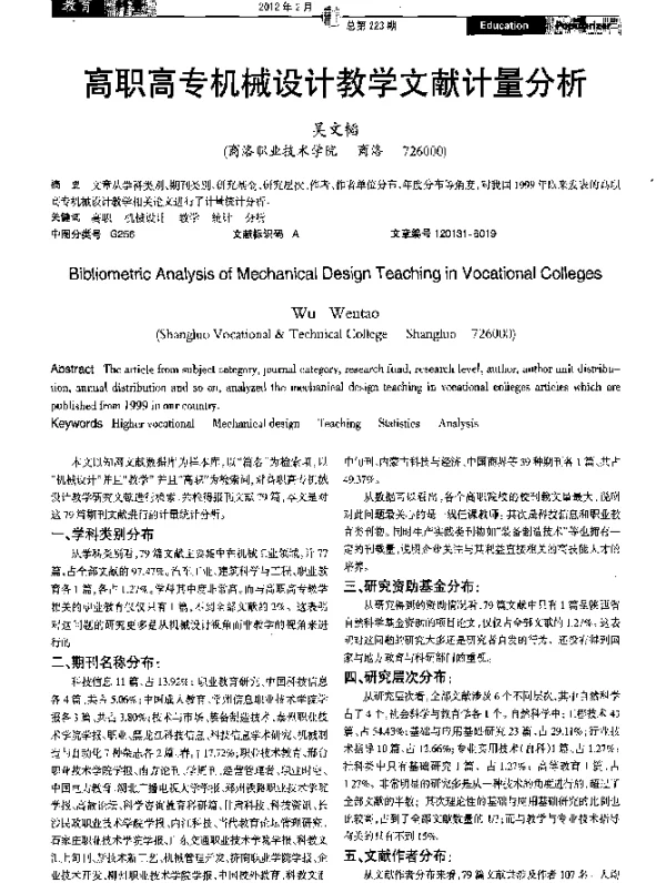 高职高专机械设计教学文献计量分析