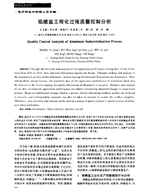 铝酸盐工程化过程质量控制分析