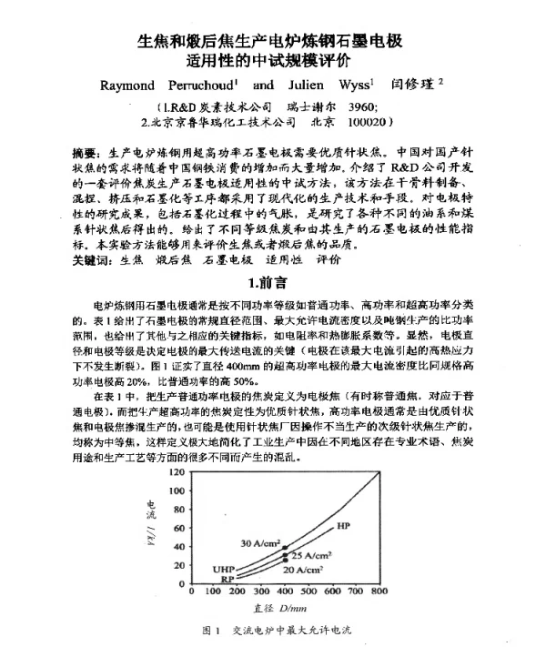 生焦和煅后焦生产电炉炼钢石墨电极适用性的中试规模评价