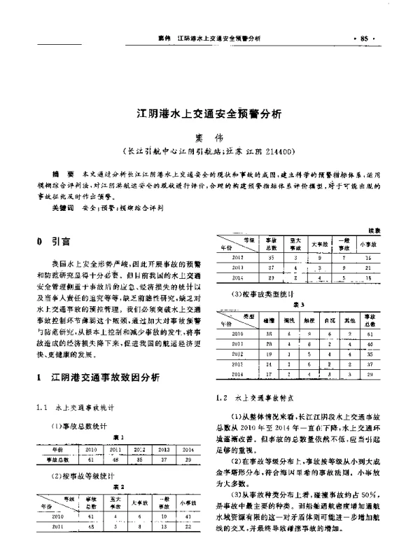 江阴港水上交通安全预警分析