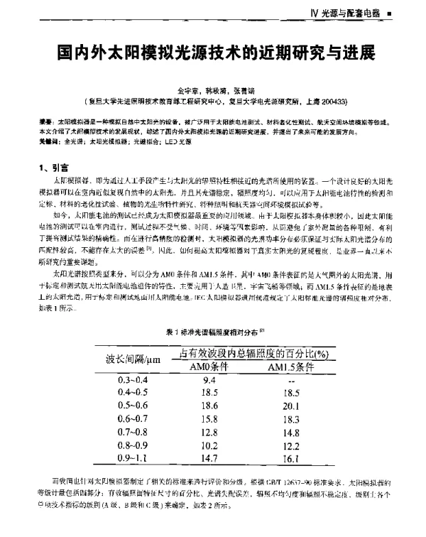 国内外太阳模拟光源技术的近期研究与进展