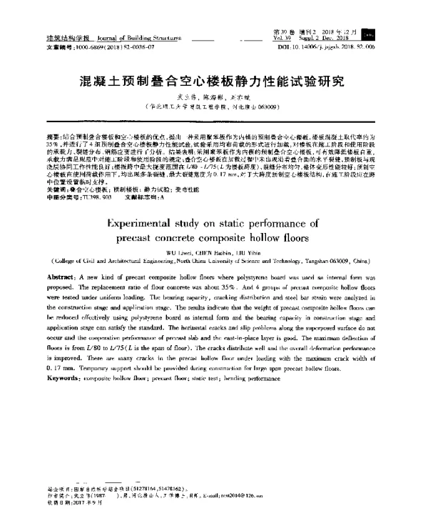 混凝土预制叠合空心楼板静力性能试验研究