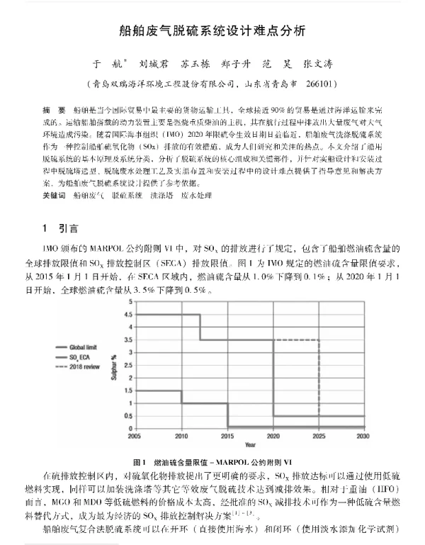 船舶废气脱硫系统设计难点分析