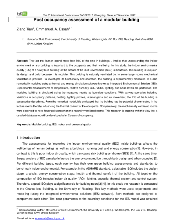 Postoccupancyassessmentofamodularbuilding