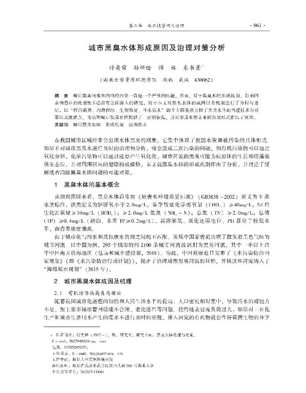 城市黑臭水体形成原因及治理对策分析