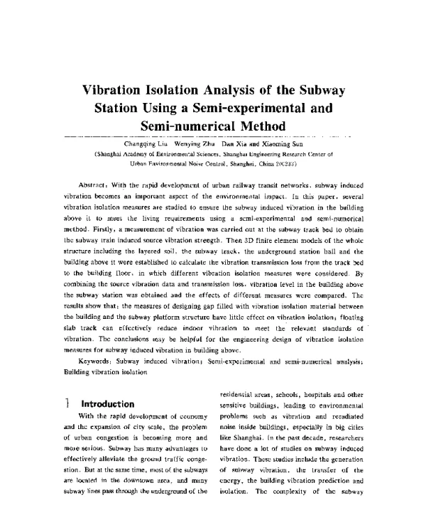 VibrationIsolationAnalysisoftheSubwayStationUsingaSemi-experimentalandSemi-numericalMethod