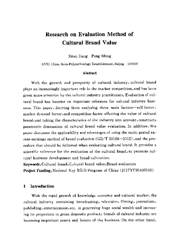 ResearchonEvaluationMethodofCulturalBrandValue