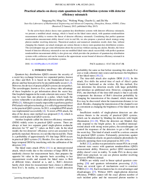 Practicalattacksondecoy-statequantum-key-distributionsystemswithdetectorefficiencymismatch