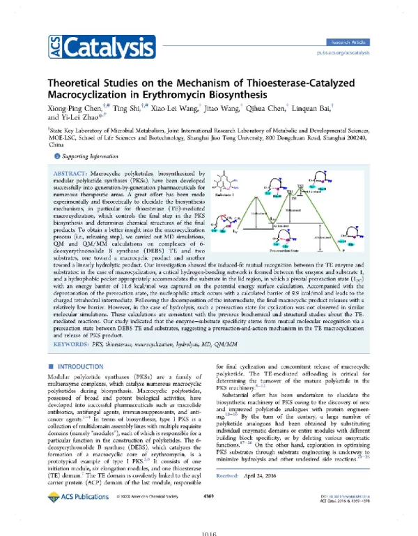 TheoreticalStudiesontheMechanismofThioesterase-CatalyzedMacrocyclizationinErythromycinBiosynthesis