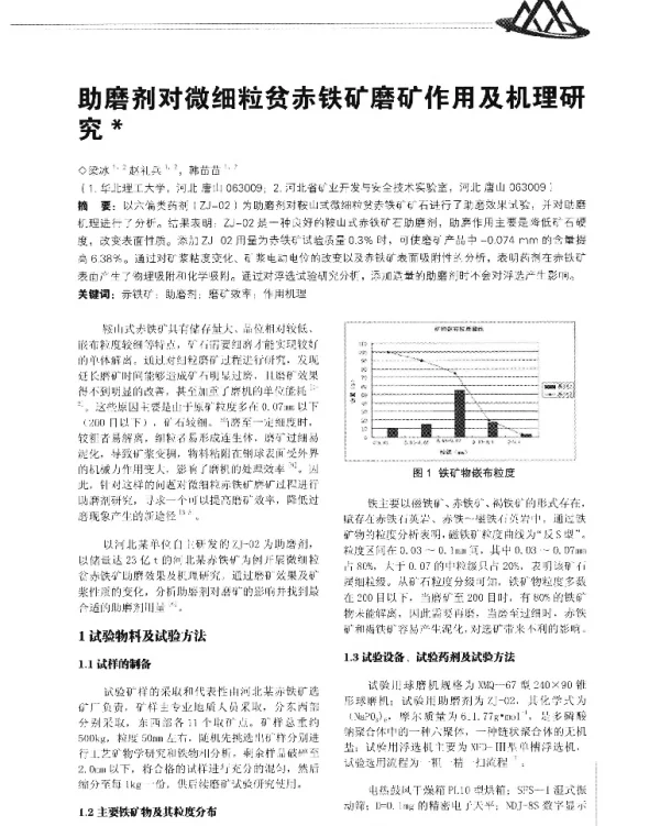 助磨剂对微细粒贫赤铁矿磨矿作用及机理研究