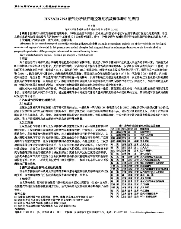 废气分析法在电控发动机故障诊断中的应用