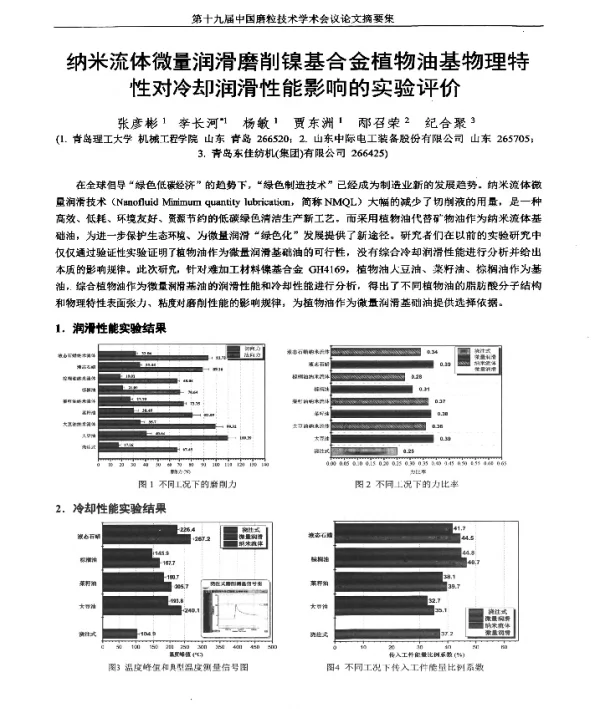 纳米流体微量润滑磨削镍基合金植物油基物理特性对冷却润滑性能影响的实验评价
