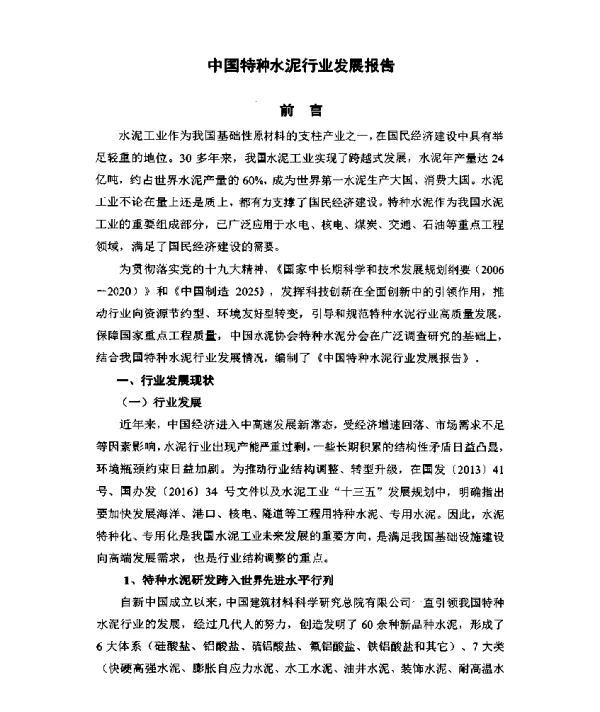 中国特种水泥行业发展报告