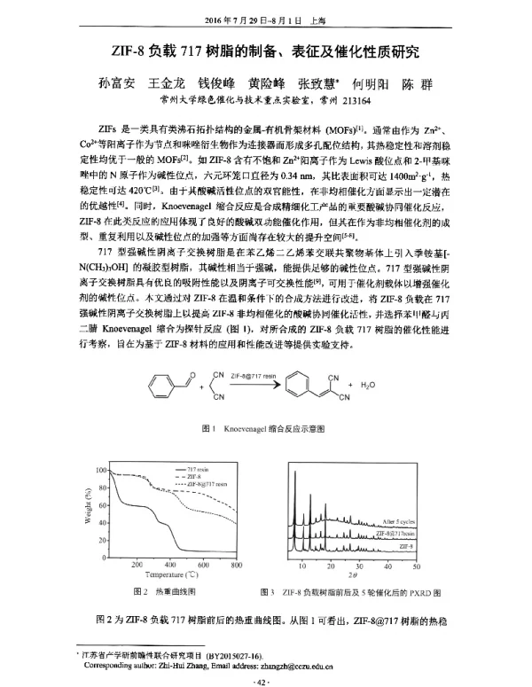 ZIF-8负载717树脂的制备、表征及催化性质研究