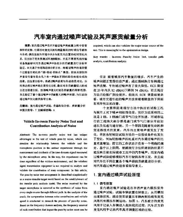 汽车室内通过噪声试验及其声源贡献量分析