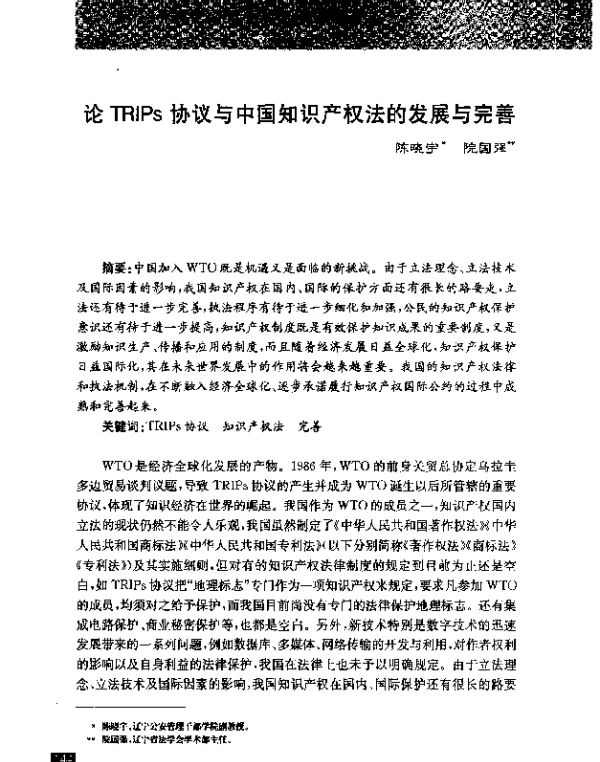论TRIPs协议与中国知识产权法的发展与完善