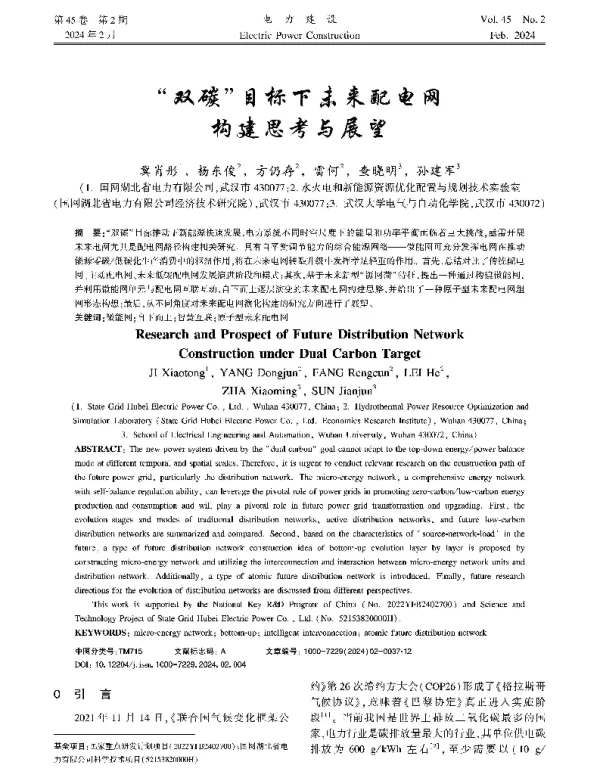 双碳目标下未来配电网构建思考与展望