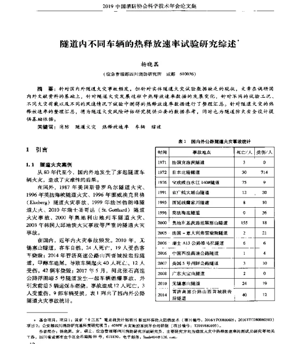 隧道内不同车辆的热释放速率试验研究综述
