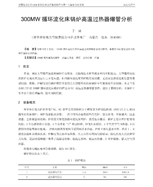 300MW循环流化床锅炉高温过热器爆管分析