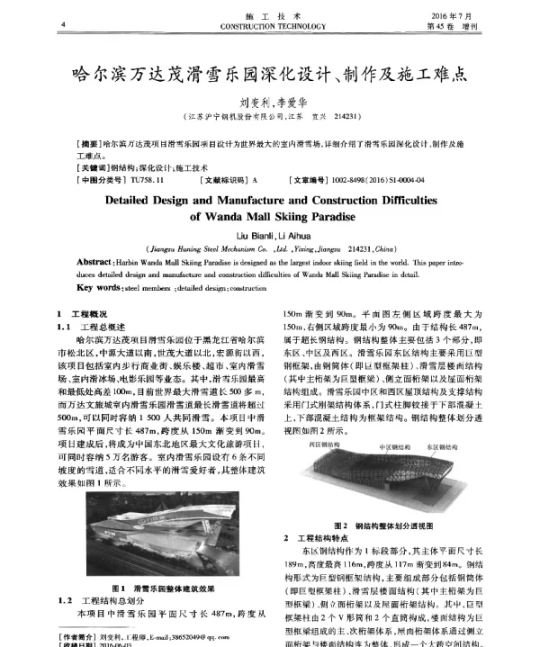 哈尔滨万达茂滑雪乐园深化设计、制作及施工难点