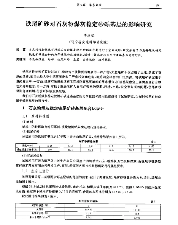 铁尾矿砂对石灰粉煤灰稳定砂砾基层的影响研究