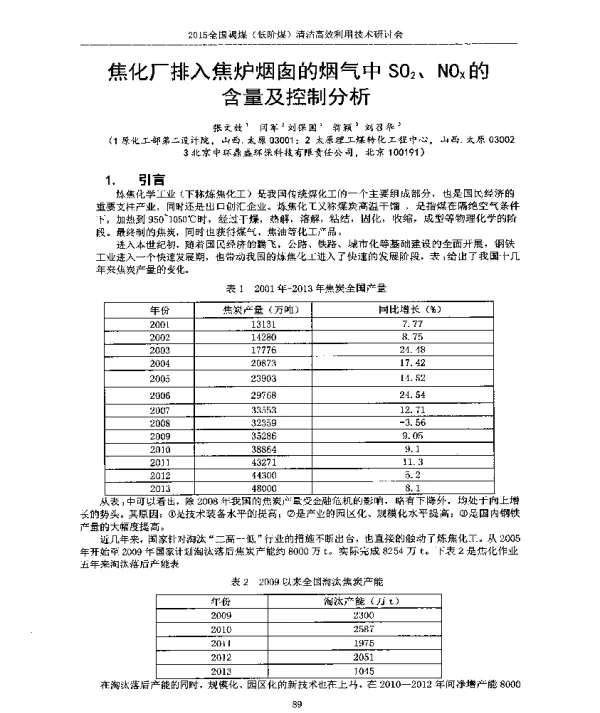 焦化厂排入焦炉烟囱的烟气中S02、NOx的含量及控制分析