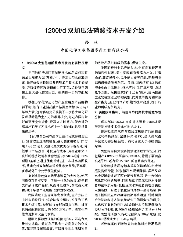 1200td双加压法硝酸技术开发介绍