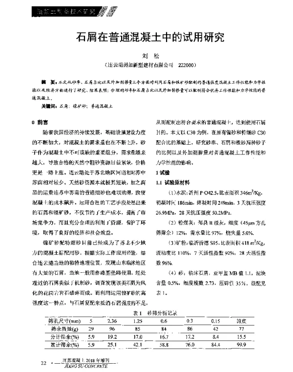 石屑在普通混凝土中的试用研究